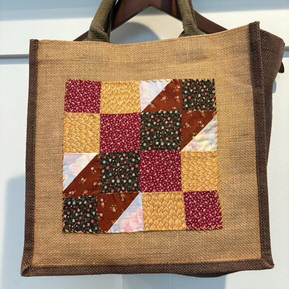 Vintage Feed Sack Tote Purse Handbag Handmade Quilted Upcycled Hook Loop Close - Picture 8 of 16